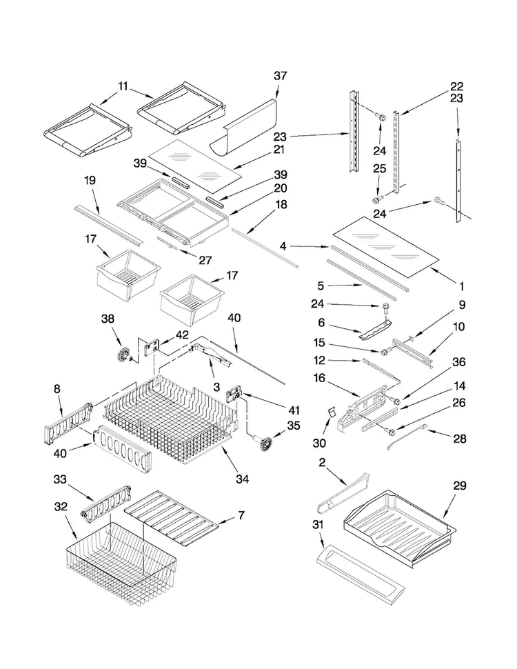 Shelf Parts Diagram and Parts List for JFC2089WTB2  Jenn-Air Refrigerator