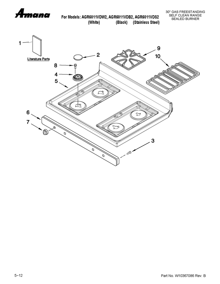 Cooktop Parts Diagram and Parts List for AGR6011VDB2  Amana Range