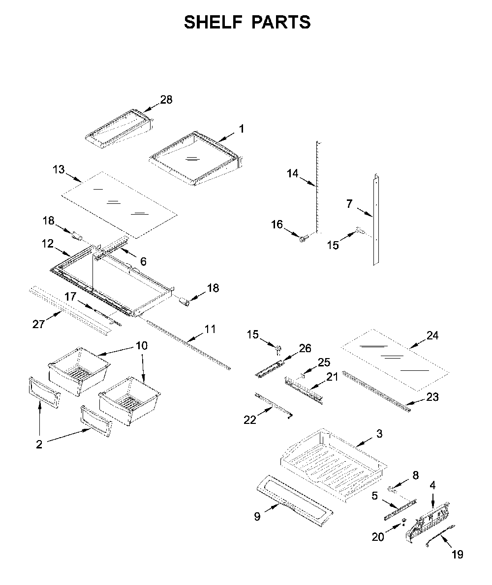 Shelf parts Diagram and Parts List for MFI2570FEZ08  Maytag Refrigerator