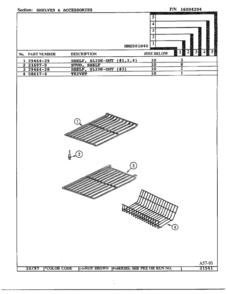 Shelves And Accessories Diagram and Parts List for 501040  Admiral Refrigerator