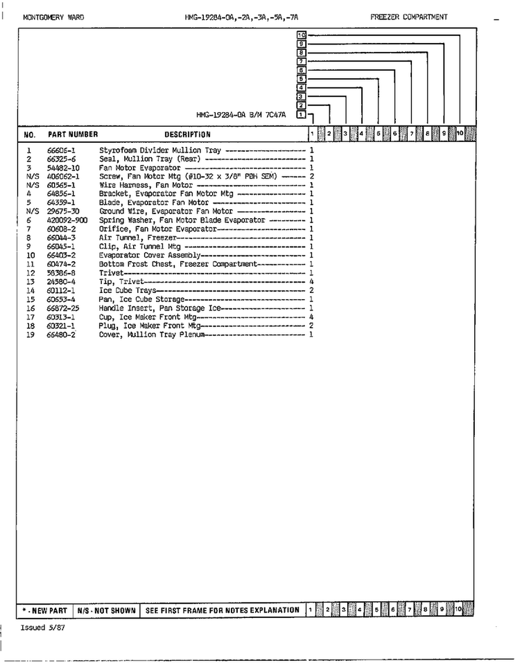 Freezer Compartment Page 2 Diagram and Parts List for 19284A  Admiral Refrigerator