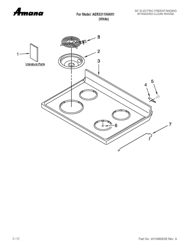 Cooktop Parts Diagram and Parts List for AER3311WAW1  Amana Range