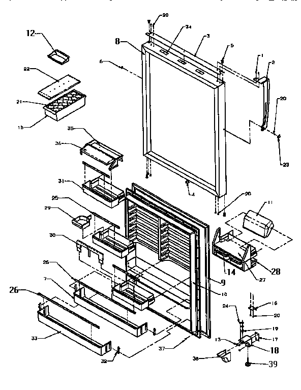 Refrigerator Door Diagram and Parts List for TXI22R2-P1168014W  Amana Refrigerator