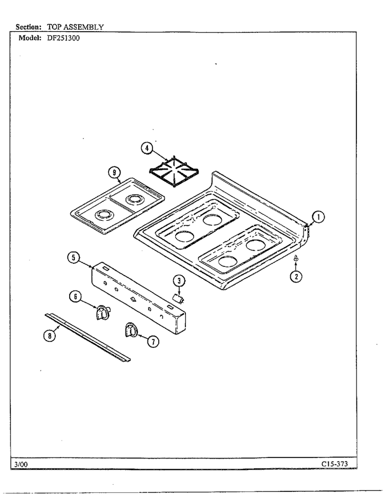 Top Assembly Diagram and Parts List for DF251300  Magic Chef Range