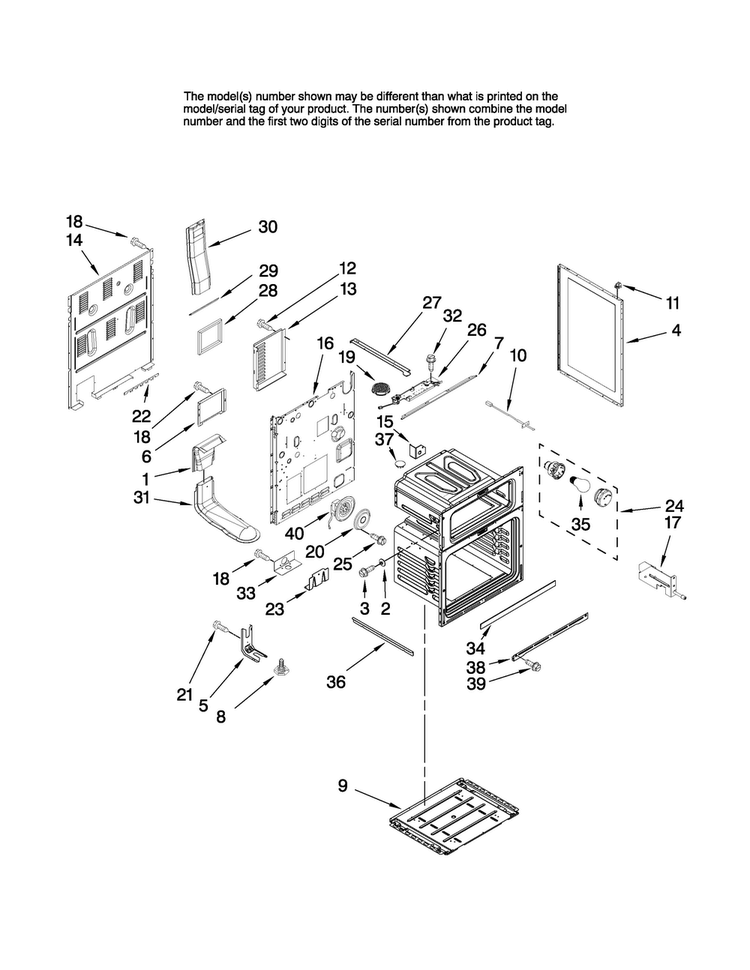 Chassis Parts Diagram and Parts List for JER8895BAS12  Jenn-Air Range