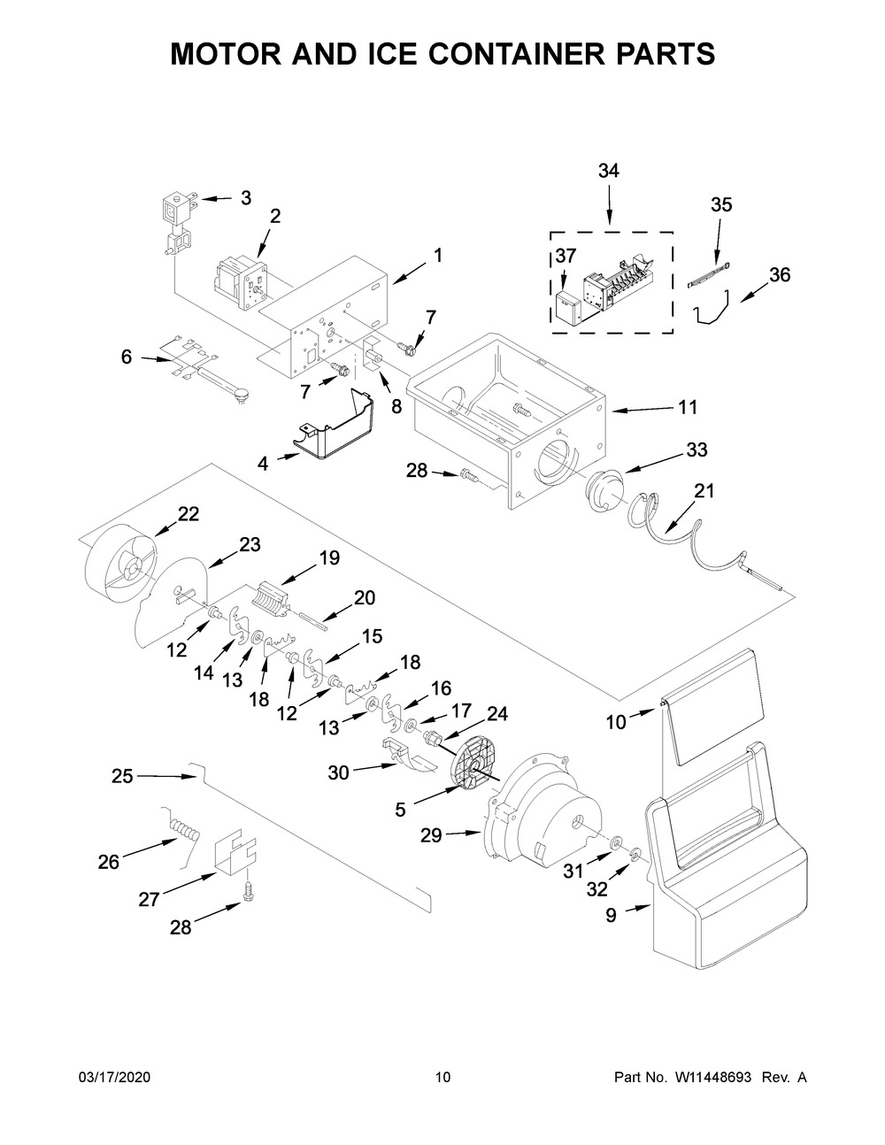 Motor And Ice Container Parts Diagram and Parts List for ASI2575GRB04  Maytag Refrigerator