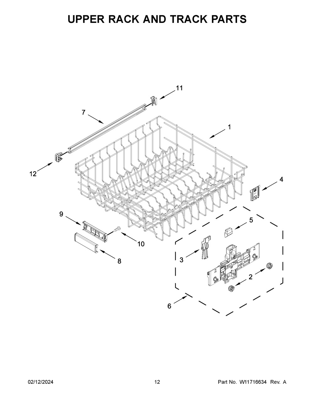 Upper Rack And Track Parts Diagram and Parts List for MDPS6124RZ0  Maytag Dishwasher
