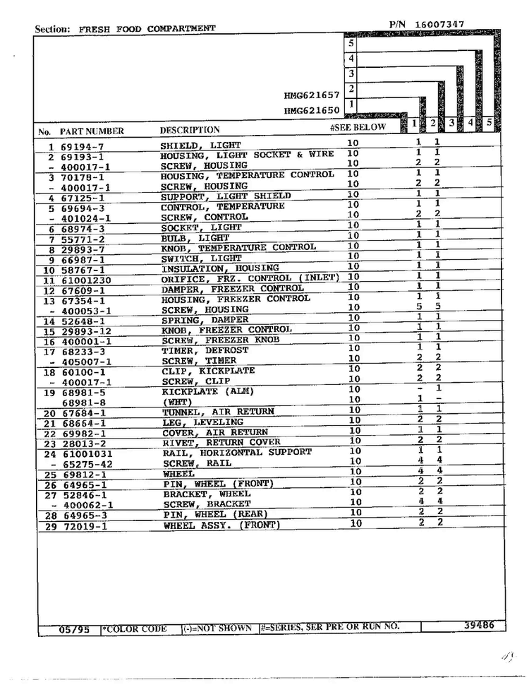 Fresh Food Compartment Page 2 Diagram and Parts List for HMG621657  Admiral Refrigerator