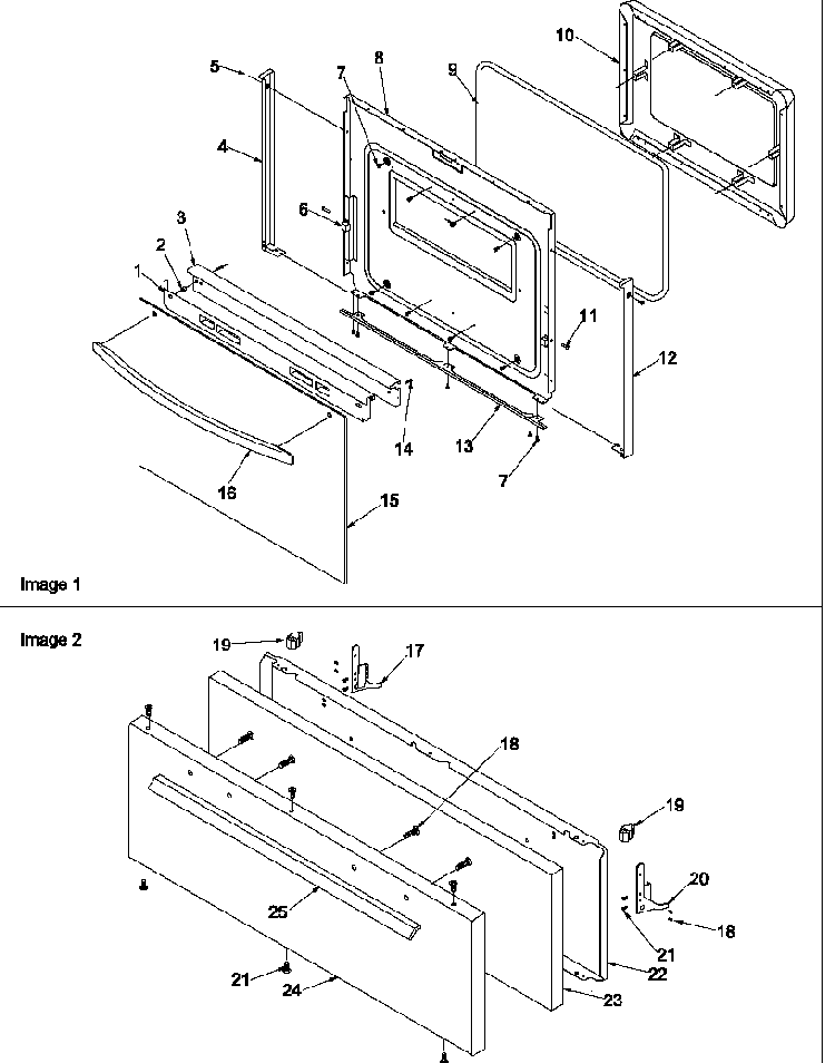 Oven Door And Broiler Door Diagram and Parts List for ARO3400W-P1143335NW  Amana Range