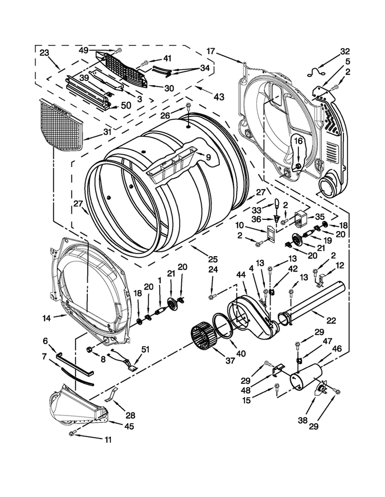 Bulkhead Parts Diagram and Parts List for MGDE201YW2  Maytag Dryer