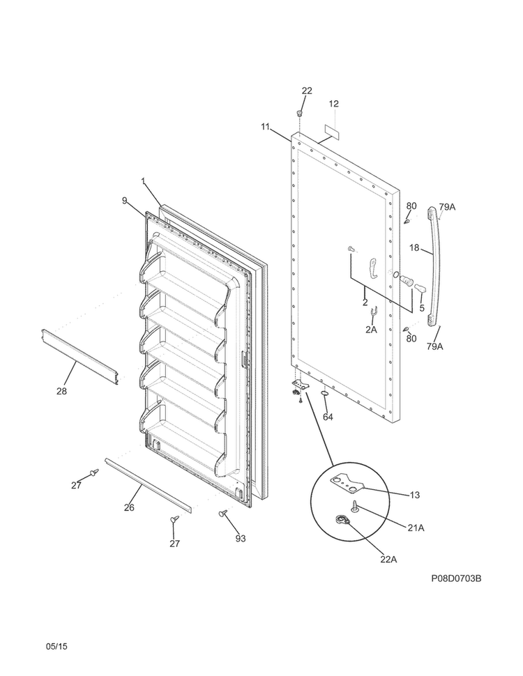 Door Diagram and Parts List for CFUF14QWD  Crosley Freezer