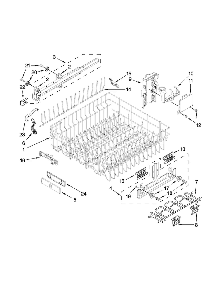 Upper Rack And Track Parts Diagram and Parts List for JDB3650AWR5  Jenn-Air Dishwasher