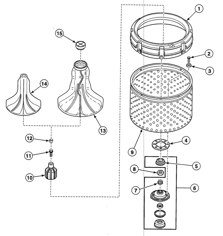 Washtub Assy Diagram and Parts List for SWT021LA  Speed Queen Washer