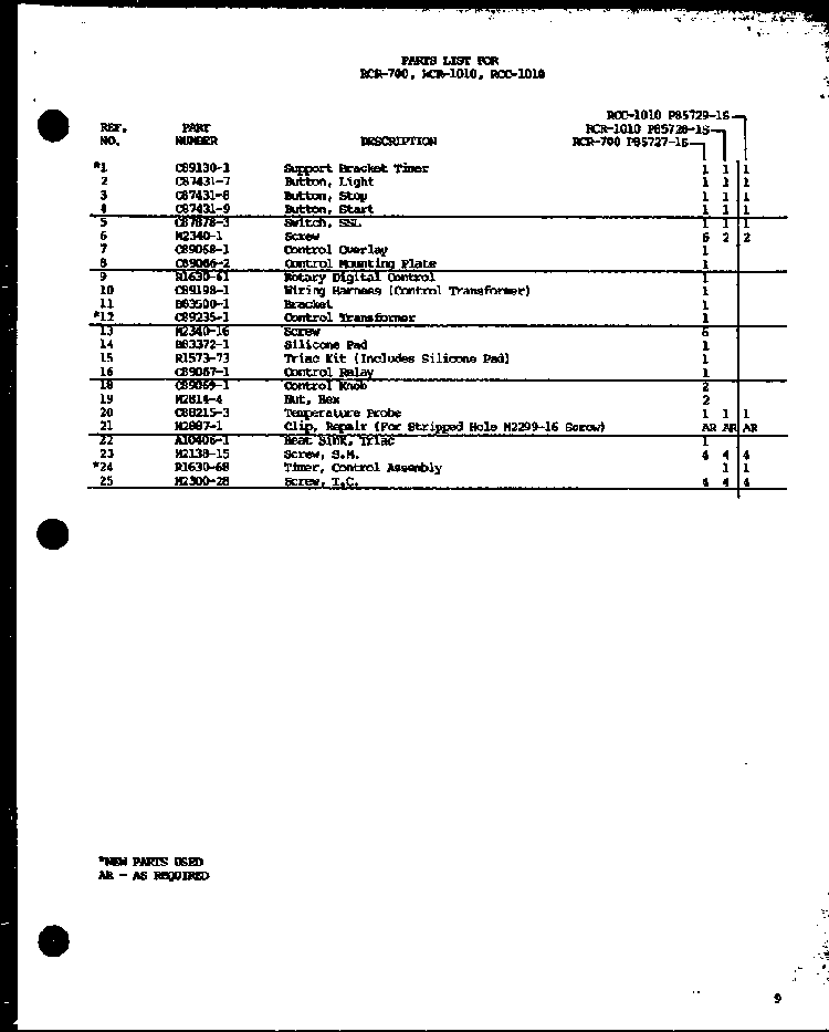 Section 11 Diagram and Parts List for RCC-1010 P85729-1S Amana Range