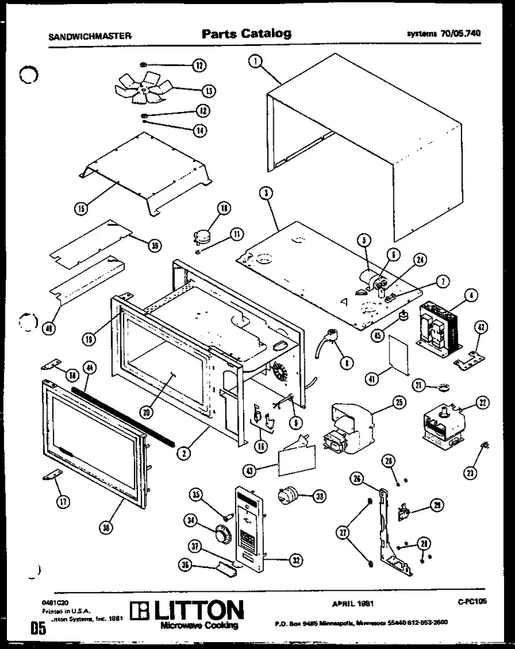 Section 10 Diagram and Parts List for 70 0502 Amana Microwave