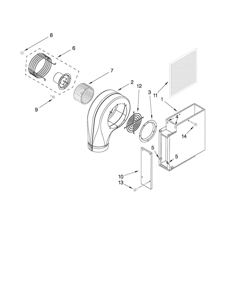 Blower Unit Parts Diagram and Parts List for JED8130ADW15  Jenn-Air Cooktop