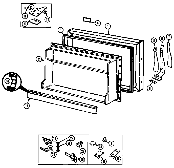 Freezer Door Diagram and Parts List for RB151PFW DG13C Magic Chef Refrigerator