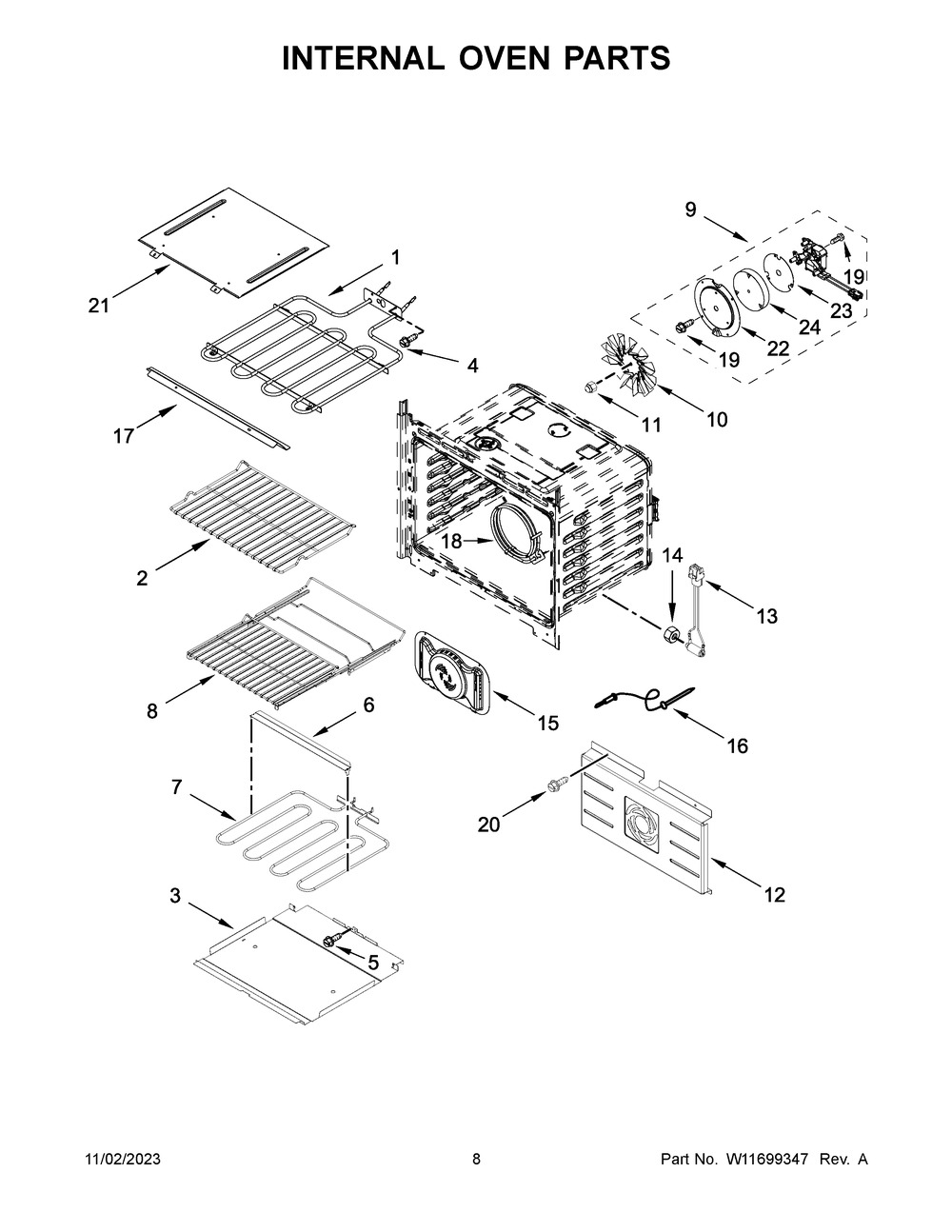 Internal Oven Parts Diagram and Parts List for JMW2430LM03  Jenn-Air Microwave Oven Combo