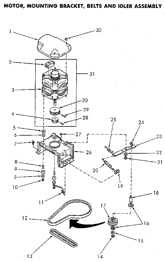 Motor, Belts And Idler Asem Diagram and Parts List for NA3812L33638  Speed Queen Washer