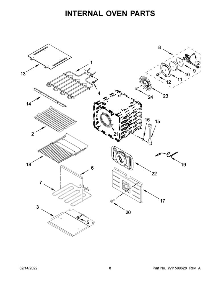 Internal Oven Parts Diagram and Parts List for JJW2430LL00  Maytag Wall Oven