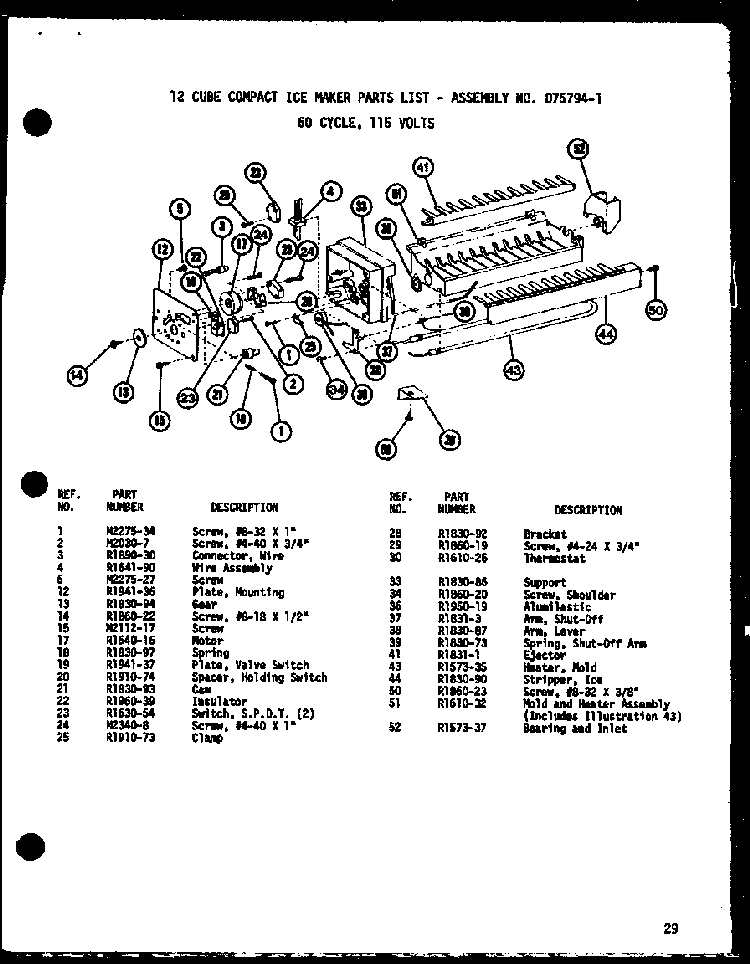 12 Cube Compact Ice Maker Diagram and Parts List for SLDI25F-P7642103W  Amana Refrigerator