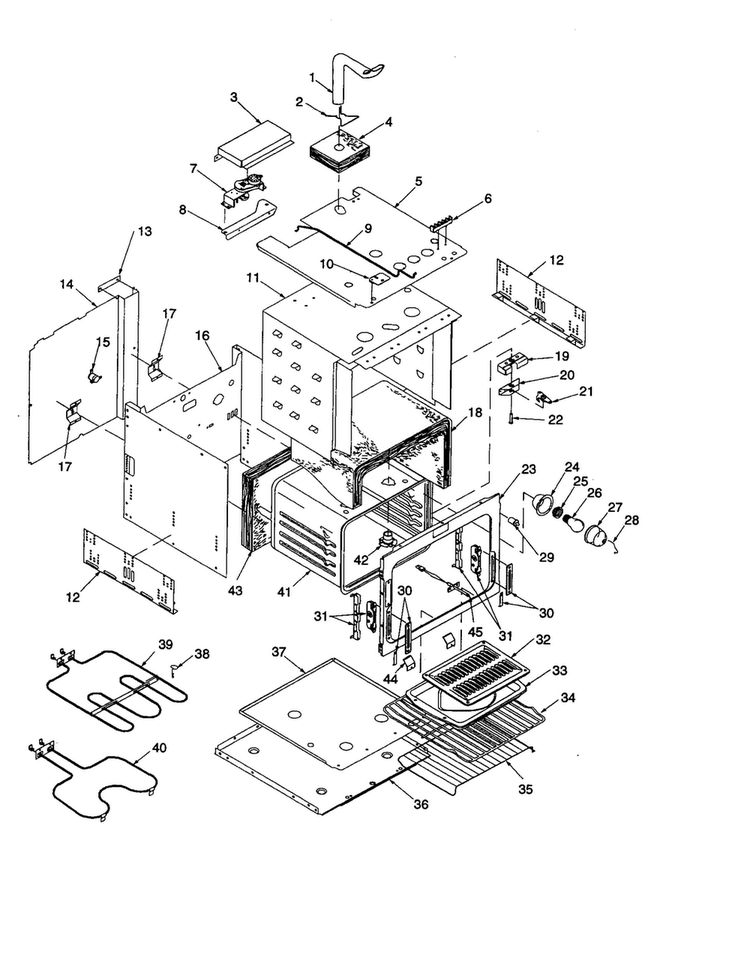 Oven Body Diagram and Parts List for AOES2430E-P1132363NE  Amana Wall Oven