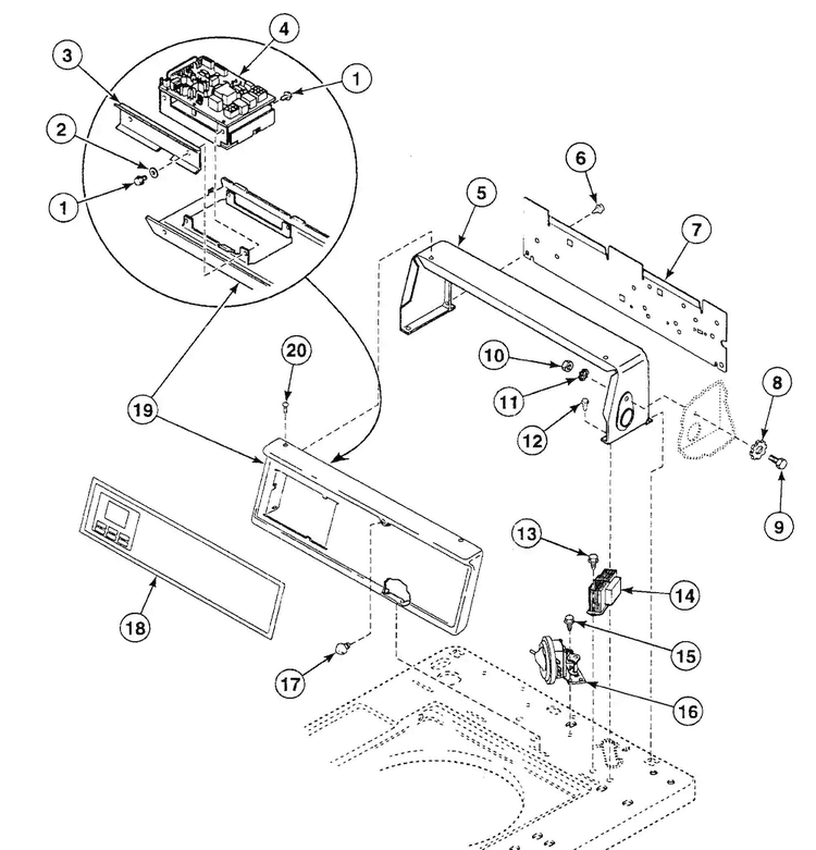 Control Panel Diagram and Parts List for SWTC20QM  Speed Queen Washer