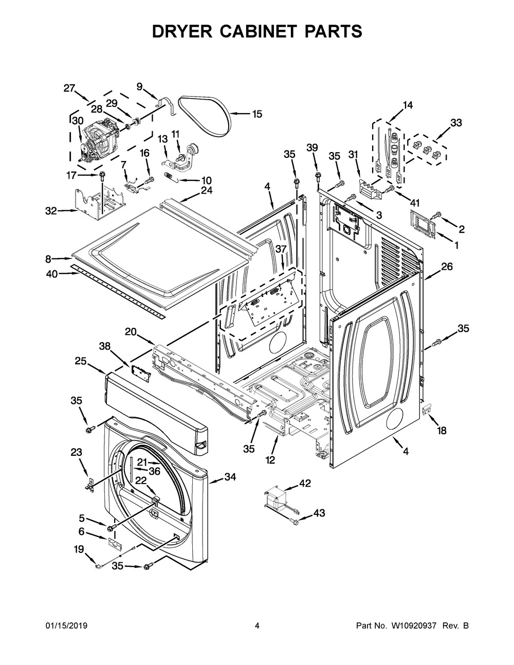 Dryer Cabinet Parts Diagram and Parts List for MLE22PDAGW0  Maytag Washer Dryer Combo