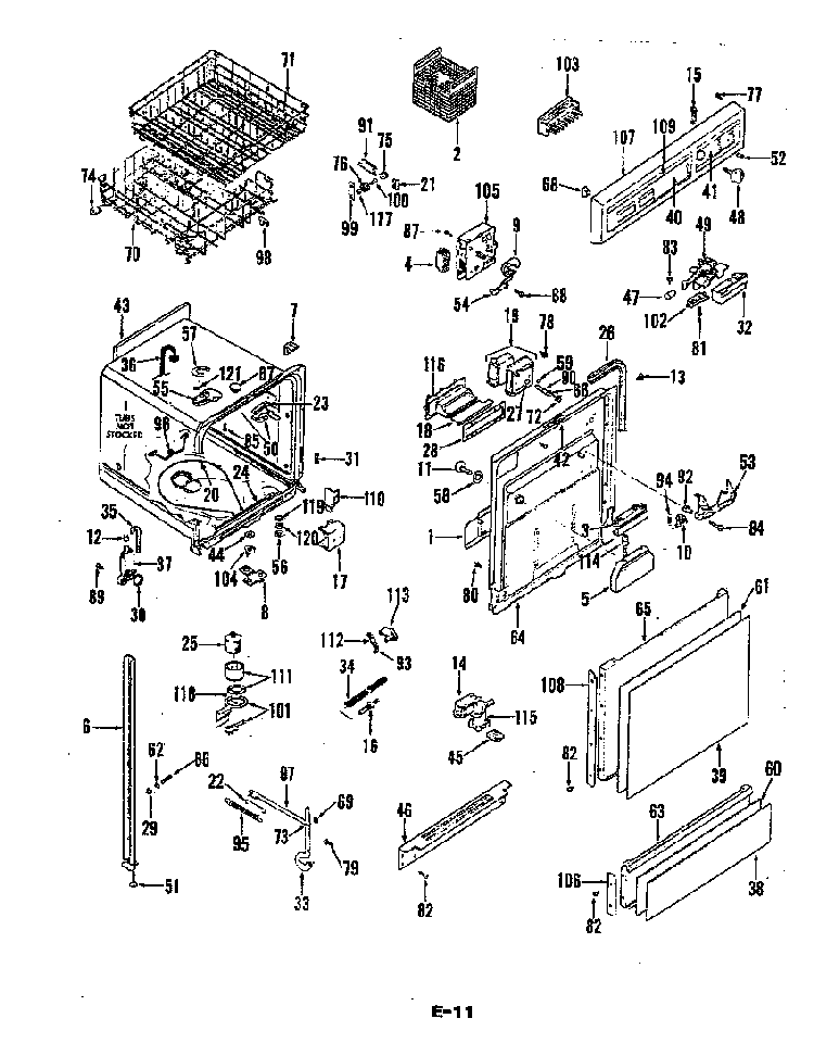 Control Panel, Door, Rack, Det.cup & Tub Diagram and Parts List for DU8A-03  Magic Chef Dishwasher