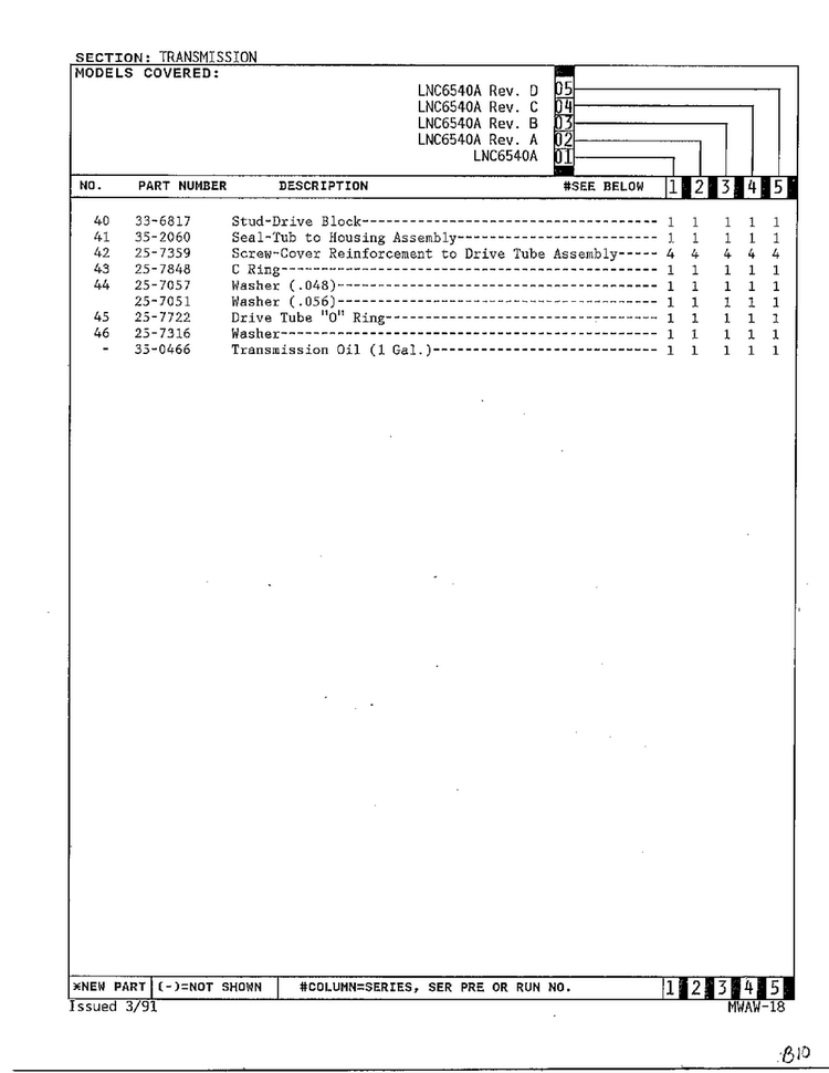 Transmission Page 3 Diagram and Parts List for 6540A REV D Norge Washer