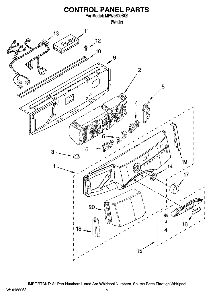 CONTROL PANEL PARTS Diagram and Parts List for MFW9600SQ1  Maytag Washer