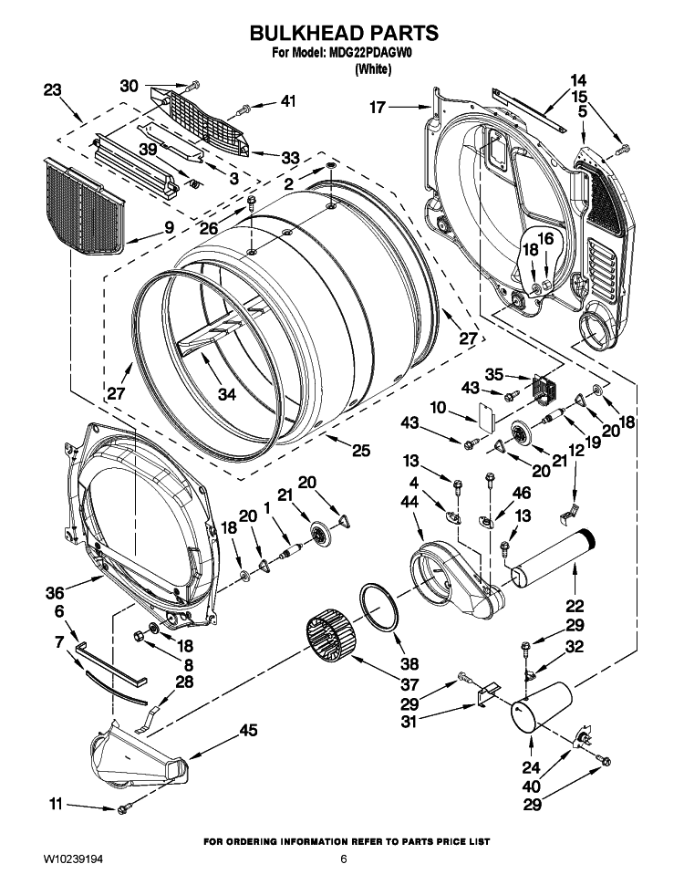 BULKHEAD PARTS Diagram and Parts List for MDG22PDAGW0  Maytag Dryer