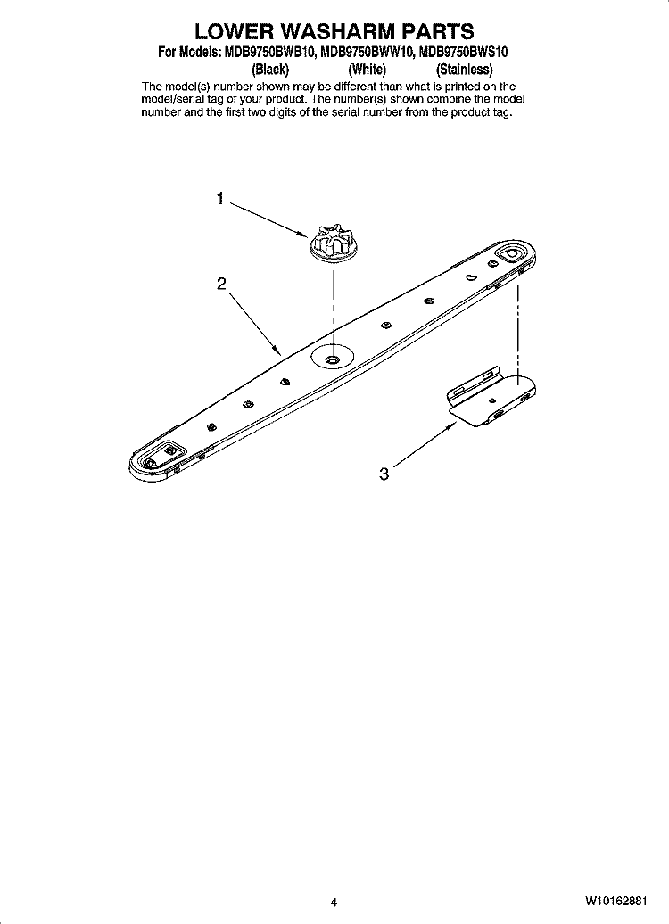 LOWER WASHARM PARTS Diagram and Parts List for MDB9750BWW10  Maytag Dishwasher