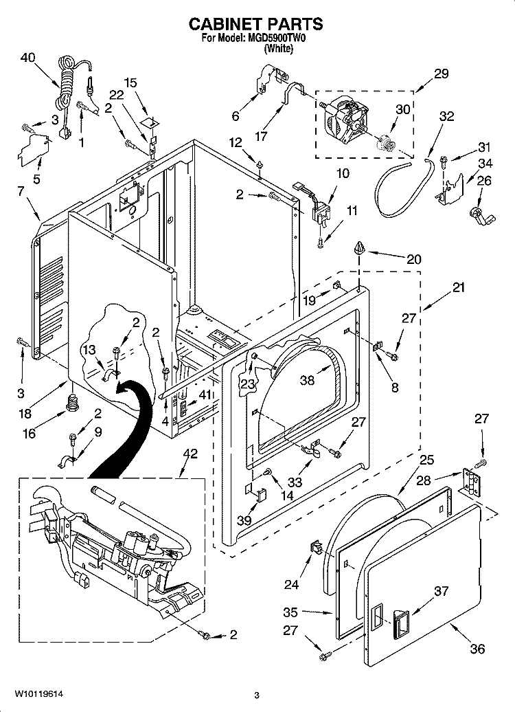 CABINET PARTS Diagram and Parts List for MGD5900TW0  Maytag Dryer