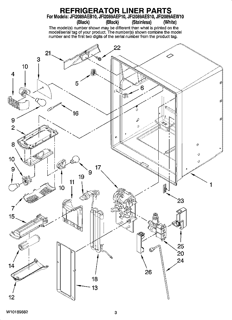 REFRIGERATOR LINER PARTS Diagram and Parts List for JFI2089AEP10  Jenn-Air Refrigerator