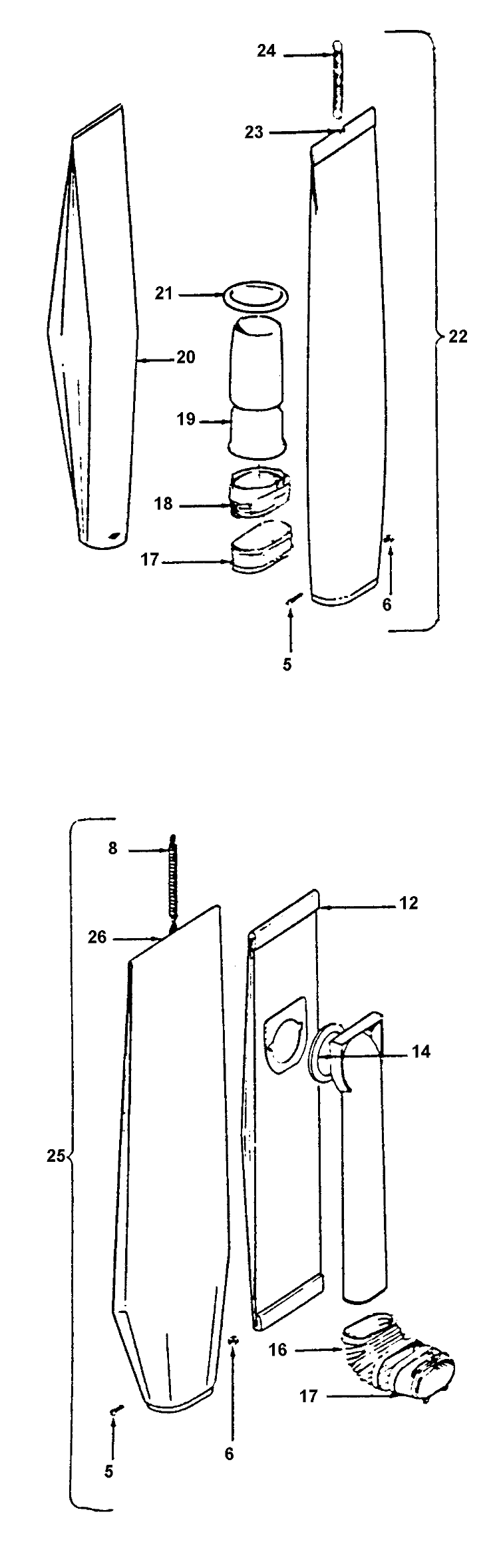 BAGHOUSING Diagram and Parts List for U4905025 U4905025 Hoover Upright Vacuum