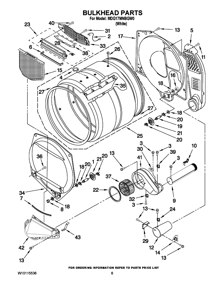 BULKHEAD PARTS Diagram and Parts List for MDG17MNBGW0  Maytag Dryer