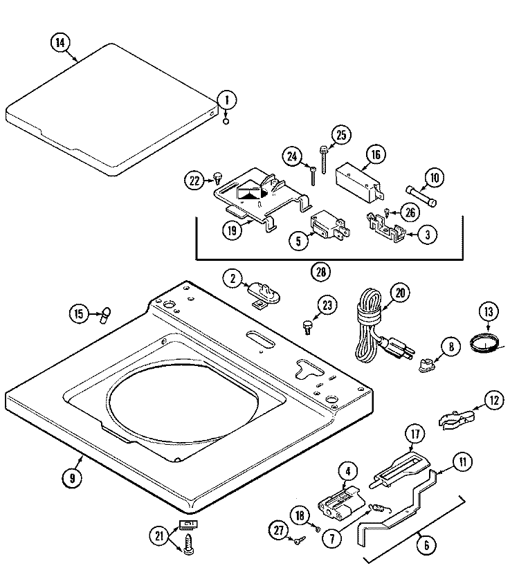 TOP Diagram and Parts List for MAT11CSBKL  Maytag Washer