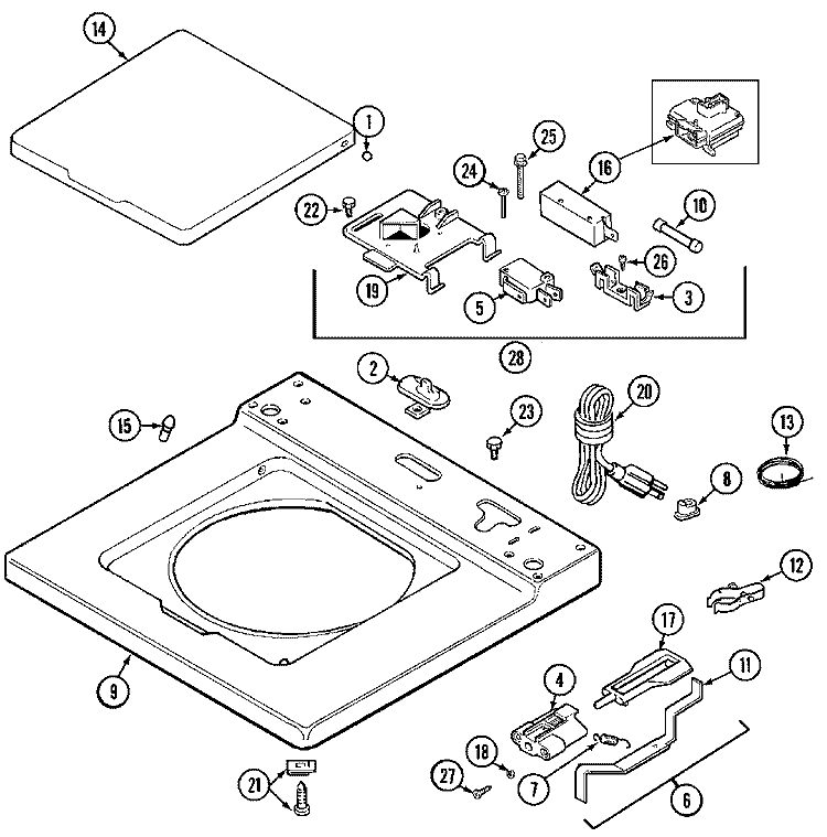 TOP Diagram and Parts List for MAT13MNEGW  Maytag Washer