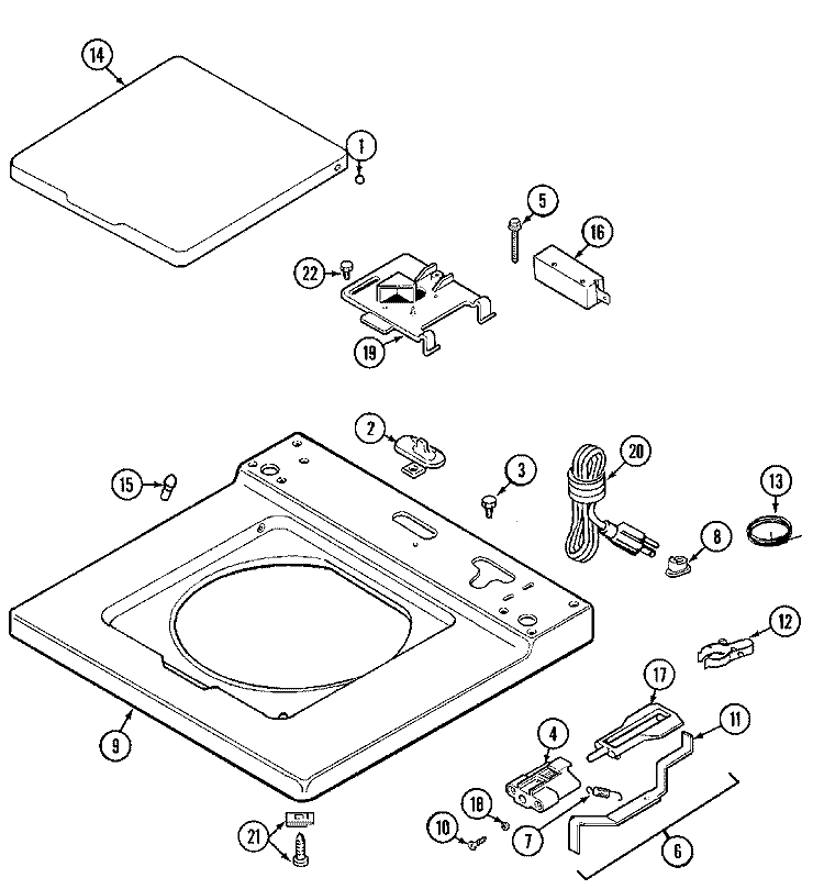 TOP Diagram and Parts List for MAT11PDABW  Maytag Washer