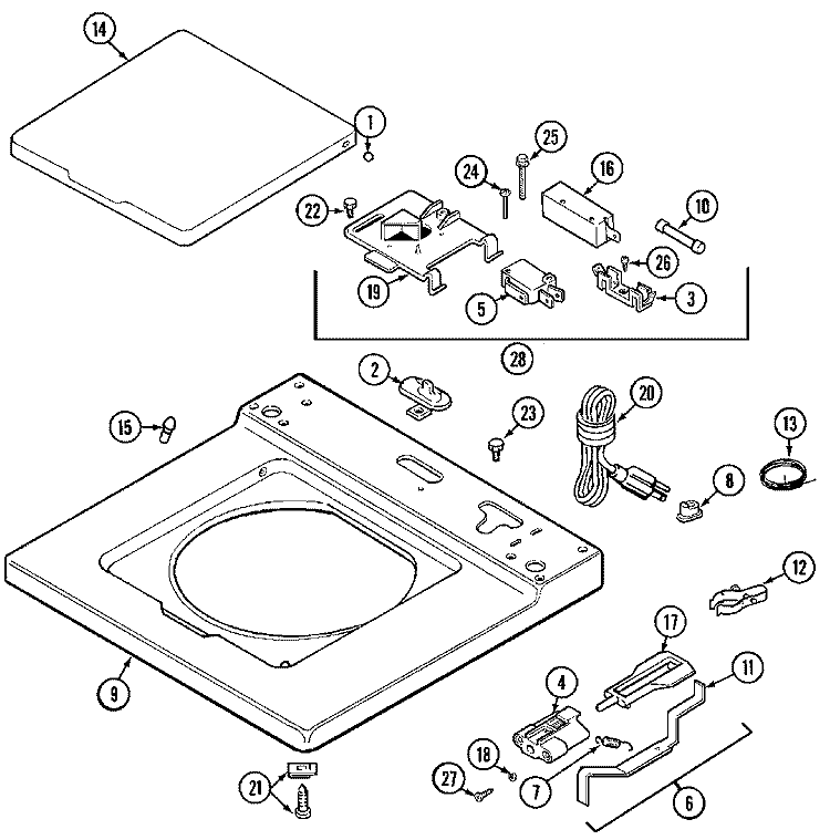 TOP Diagram and Parts List for MAT11MNEGW  Maytag Washer