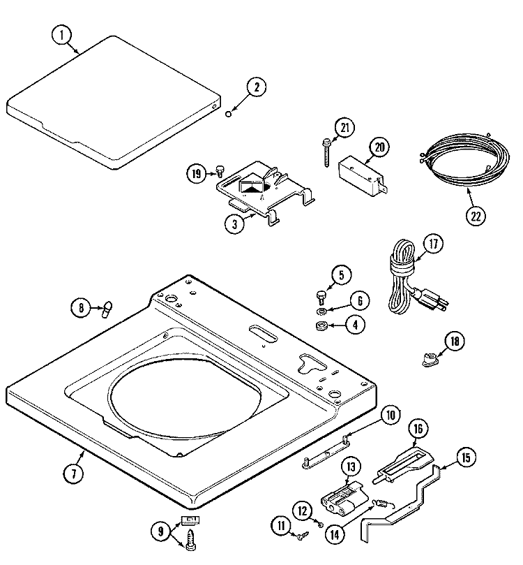 TOP Diagram and Parts List for MAT25CSAAG  Maytag Washer