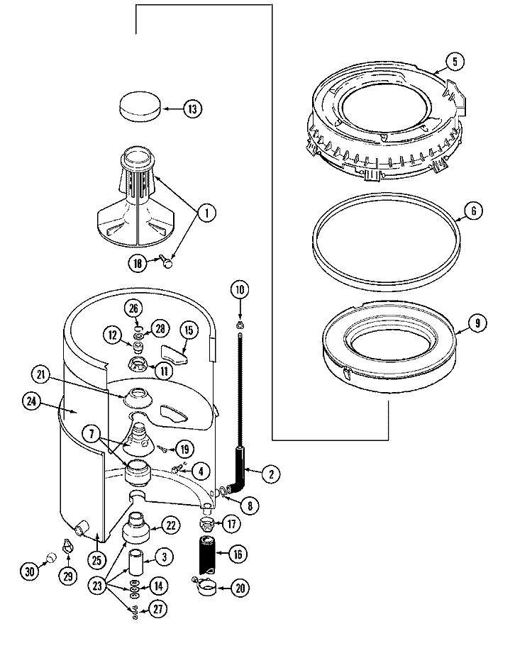 TUB Diagram and Parts List for MAT11MNEGW  Maytag Washer