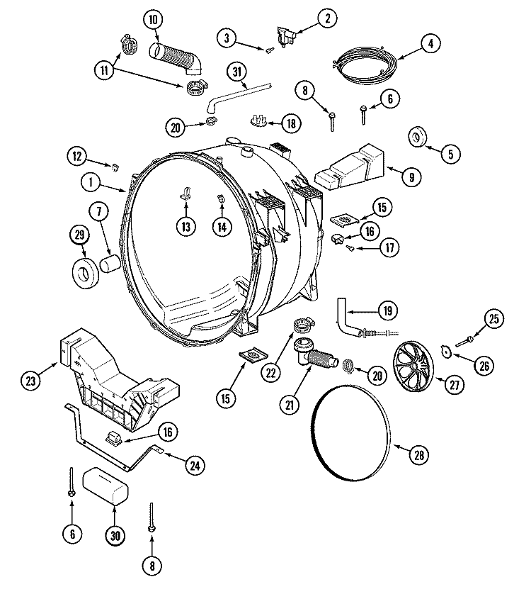 OUTER TUB Diagram and Parts List for MAH14PDAAL  Maytag Washer