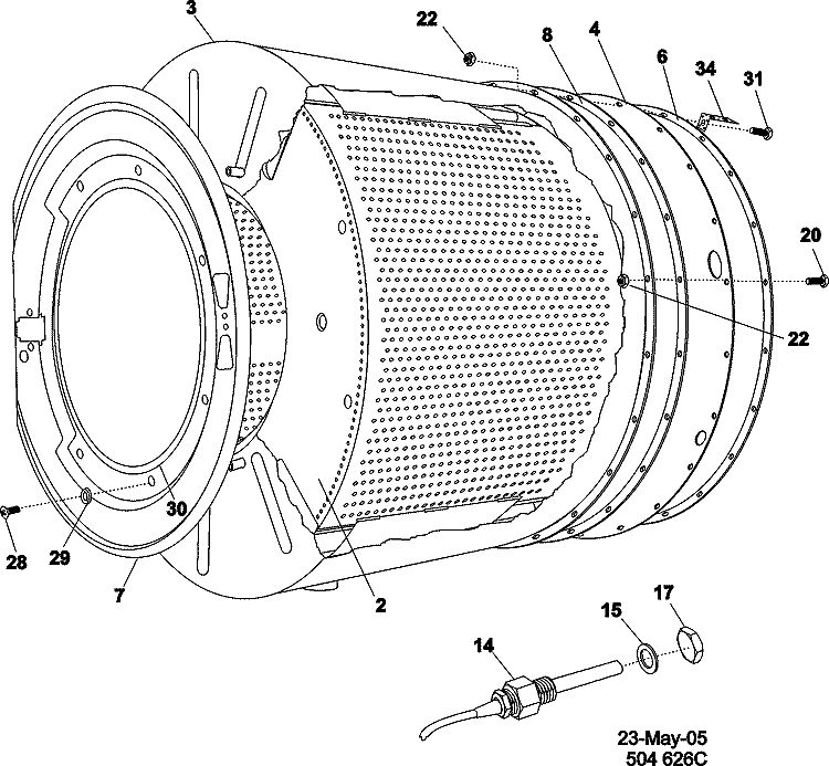 BASKET AND OUTER TUB Diagram and Parts List for MFR18PDCWS  Maytag Washer