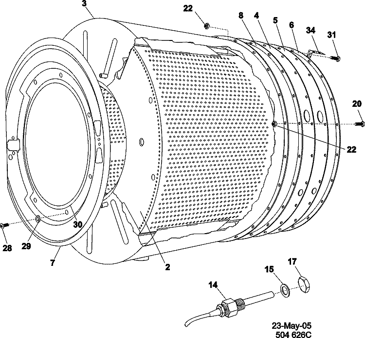 BASKET AND OUTER TUB Diagram and Parts List for MFR25PDCWS  Maytag Washer
