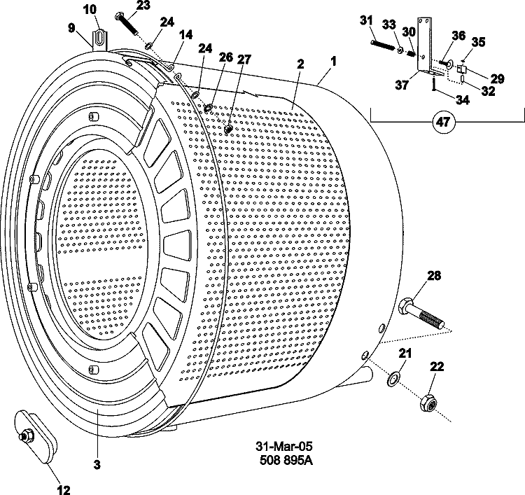 WASH DRUM AND TUB Diagram and Parts List for MFS35PNFTS  Maytag Washer