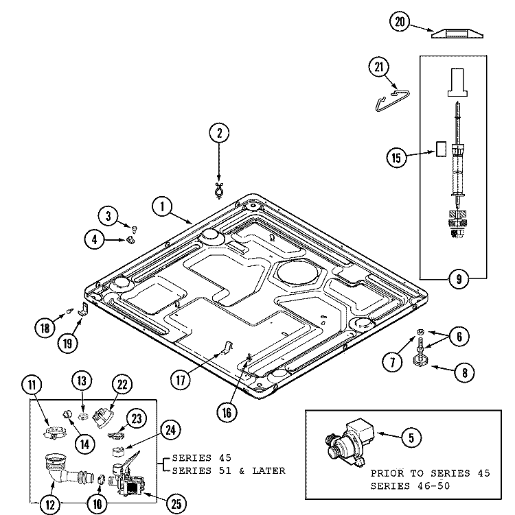 BASE (WASHER) Diagram and Parts List for MLE19PRAYW  Maytag Washer Dryer Combo