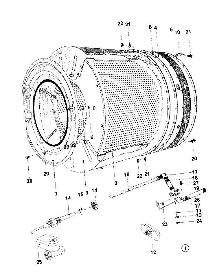 BASKET & OUTER SHELL ASSY. (SERIES 11) Diagram and Parts List for MFR18PCAAS  Maytag Washer