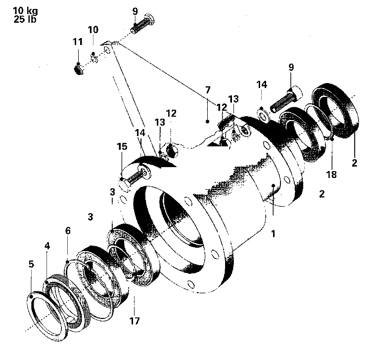 BEARINGS & TRUNNION ASSY. (SERIES 11) Diagram and Parts List for MFR25MCATS  Maytag Washer